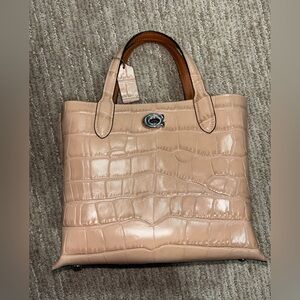 Coach Willow Croc-Embossed Leather Tote – Blush Beige – Satchel Bag